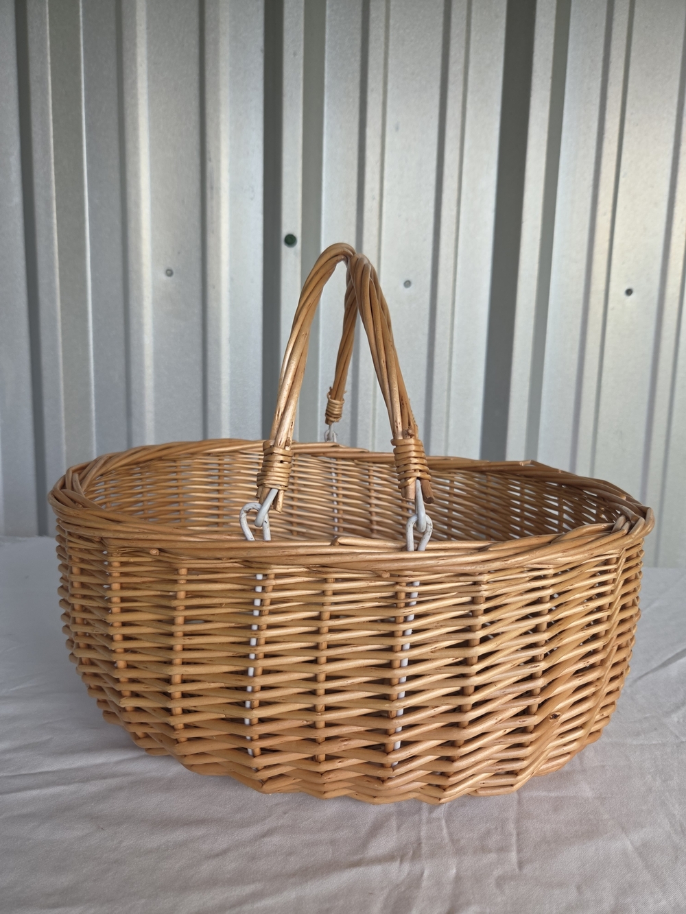 Large Wicker Light Color Wood Basket With Foldable Handles